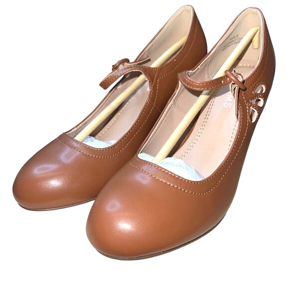 J.Adams Pixie Tan Faux Leather Pixie Heels Size 8 - Picture 1 of 7